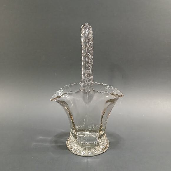 Small Clear Glass Vintage Wedding Bridal Basket Vase with Handle 6x3" *Imperfect - Picture 1 of 9